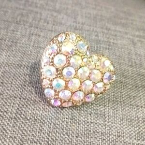 Chunky AB Acrylic Crystal Heart Ring - Pre-loved (Sz 8-9) (1.5" across)